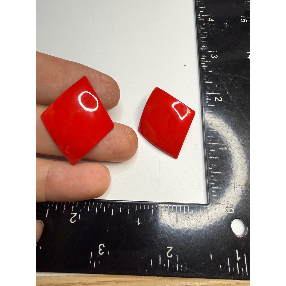Red Enamel Diamond Shaped Stud Earrings Geometric Glossy Statement Jewelry